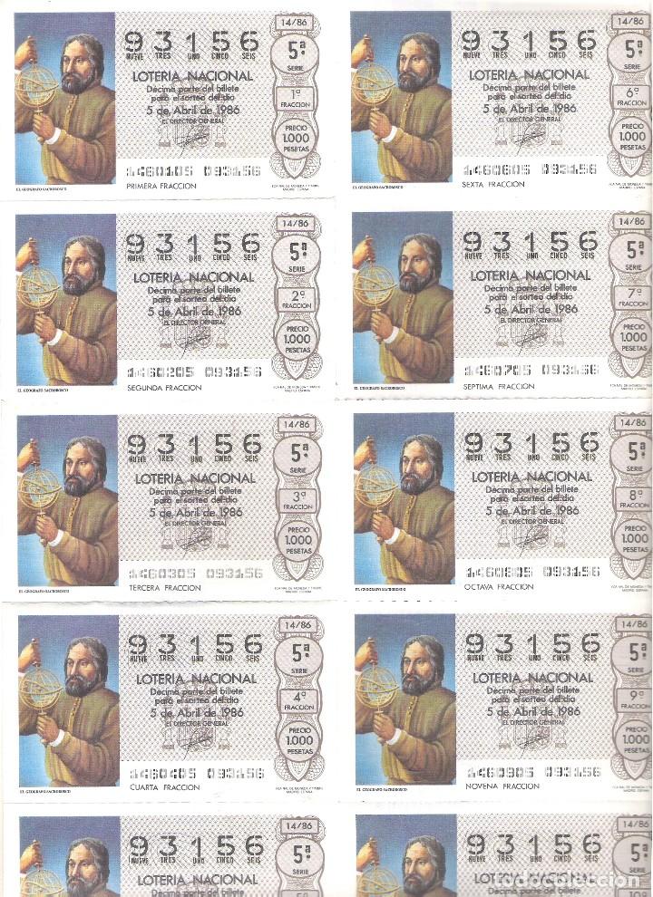 Nationale spanische Lotterie: 1 BILLETE LOTERIA SABADO - 5 ABRIL 1986 - 14/86 - EL GEOGRAFO SACROBOSCO