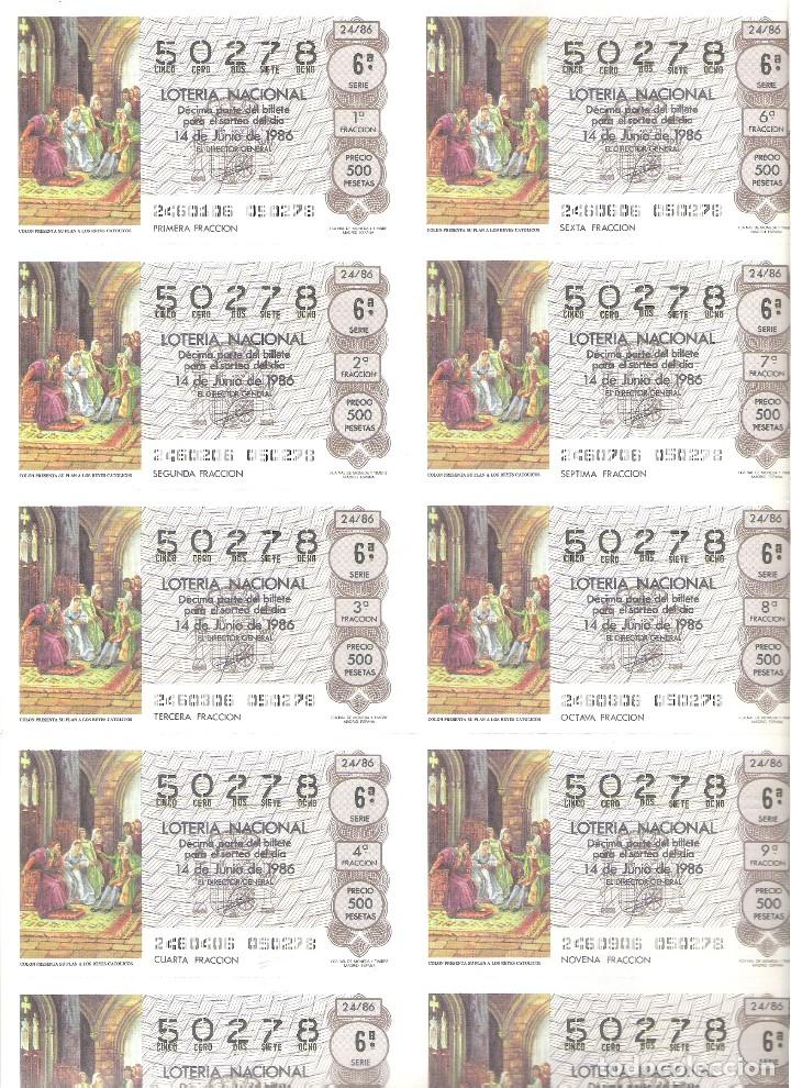 Nationale spanische Lotterie: 1 BILLETE LOTERIA SABADO - 14 JUNIO 1986 - 24/86 - COLON PRESENTA SU PLAN A LOS REYES CATOLICOS