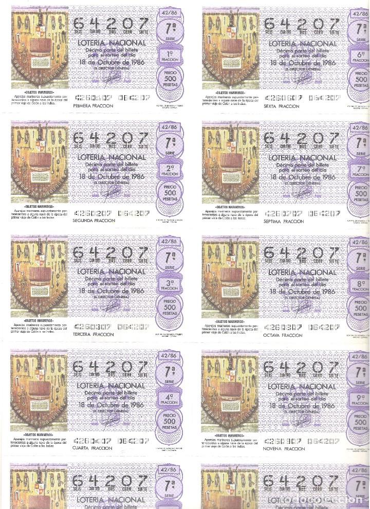 Nationale spanische Lotterie: 1 BILLETE LOTERIA SABADO - 18 OCTUBRE 1986 - 42/86 - OBJETOS MARINEROS