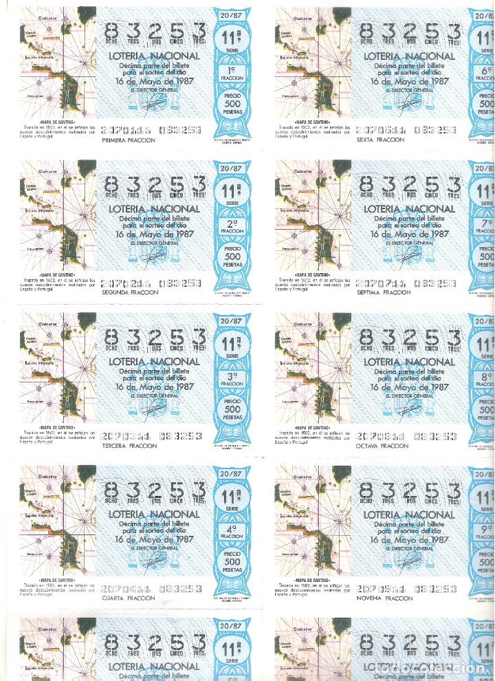Nationale spanische Lotterie: 1 BILLETE LOTERIA SABADO - 16 MAYO 1987 - 20/87 - MAPA DEL CANTINO
