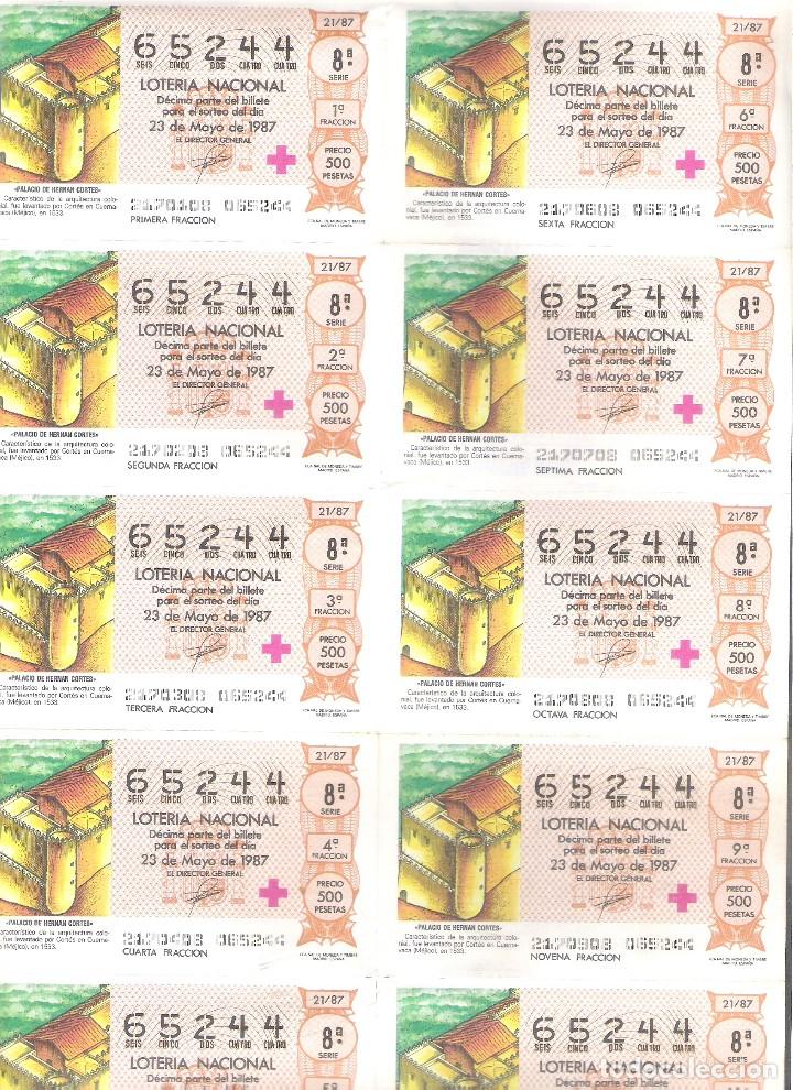 Nationale spanische Lotterie: 1 BILLETE LOTERIA SABADO - 23 MAYO 1987 - 21/87 - CRUZ ROJA -PALACIO HERNAN CORTES EN CUERNAVACA