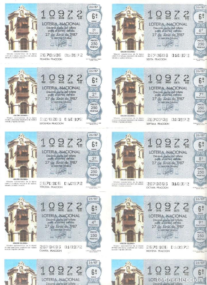 Nationale spanische Lotterie: 1 BILLETE LOTERIA SABADO - 27 JUNIO 1987 - 26/87 - BALCON COLONIAL