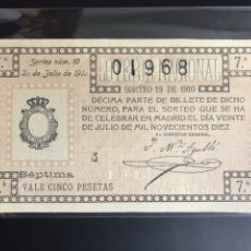 Lotería Nacional: LOTERIA AÑO 1910 SORTEO 19. Lote 194270787