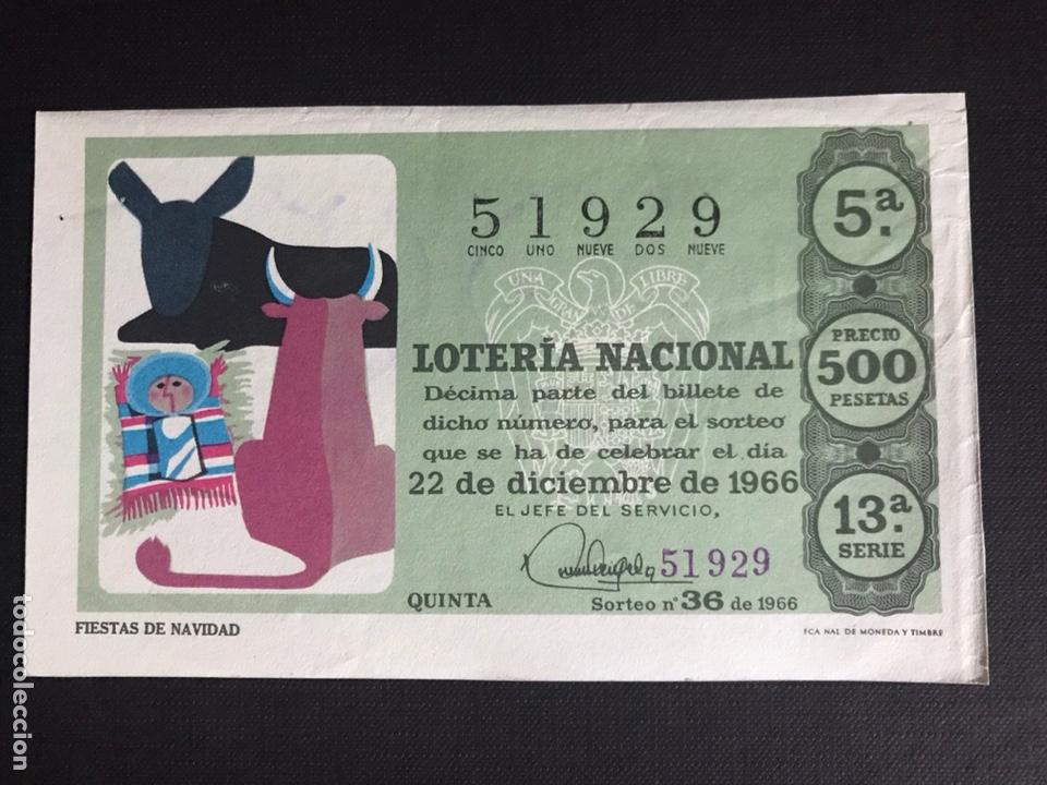 Nationale spanische Lotterie: Loteria A&ntilde;o 1966 sorteo 36 Navidad