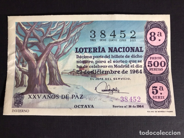 Nationale spanische Lotterie: Loteria A&ntilde;o 1964 sorteo 36 Navidad