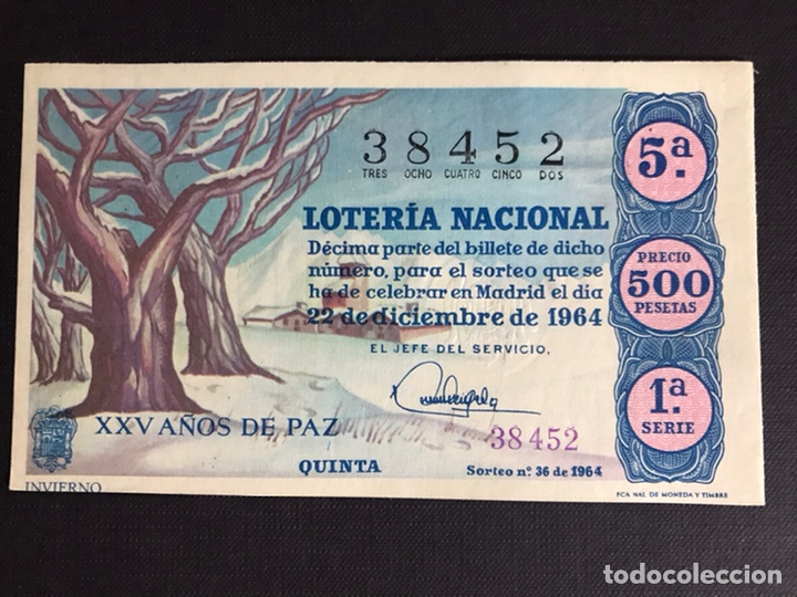 National Spanish Lottery: Loteria A&ntilde;o 1964 sorteo 36 Navidad