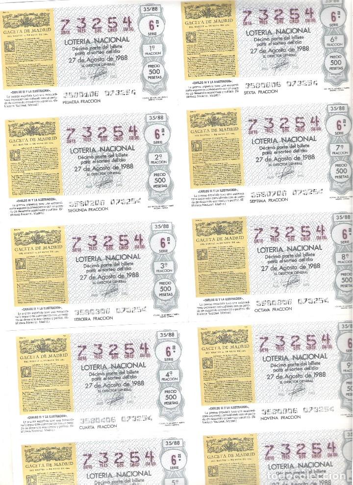 Nationale spanische Lotterie: 1 BILLETE LOTERIA SABADO - 27 AGOSTO 1988 - 35/88 - LA PRENSA ESPA&Ntilde;OLA - GACETA DE MADRID