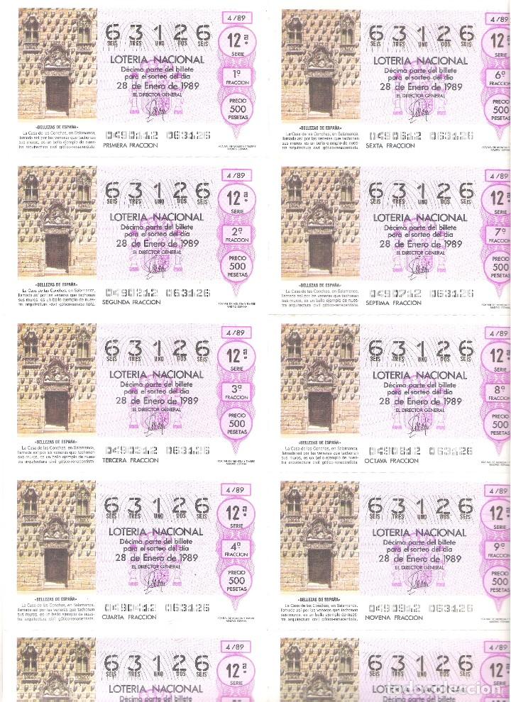 Nationale spanische Lotterie: 1 BILLETE LOTERIA SABADO - 28 ENERO 1989 - 4/89 - CASA DE LAS CONCHAS ( SALAMANCA