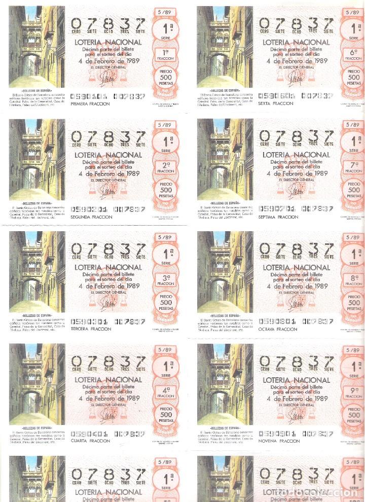 Nationale spanische Lotterie: 1 BILLETE LOTERIA SABADO - 4 FEBRERO 1989 - 5/89 - BARRIO GOTICO DE BARCELONA