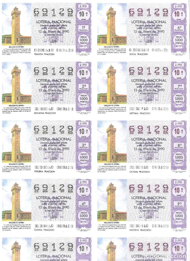 National Spanish Lottery: 1 BILLETE LOTERIA SABADO - 13 ENERO 1990 - 2/90 - TORRE ARABE DE MANGANA ( CUENCA )