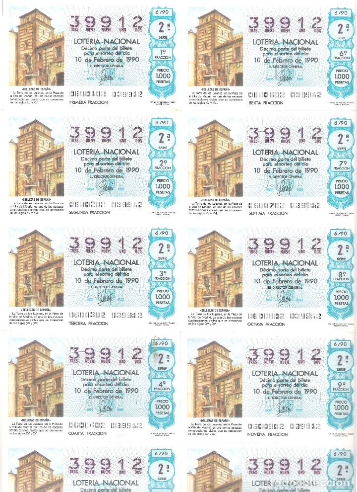 Nationale spanische Lotterie: 1 BILLETE LOTERIA SABADO - 10 FEBRERO 1990 - 6/90 - TORRE DE LOS LUJANES ( MADRID )