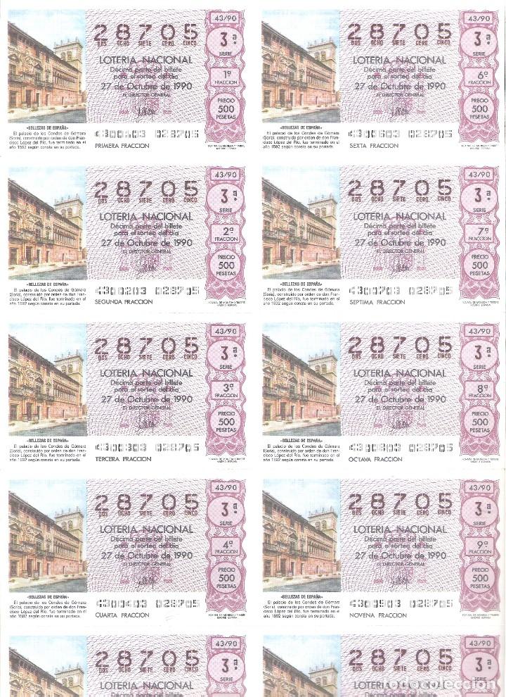 Nationale spanische Lotterie: 1 BILLETE LOTERIA SABADO - 27 OCTUBRE 1990 - 43/90 - PALACIO DE LOS CONDES DE GOMARA ( SORIA )