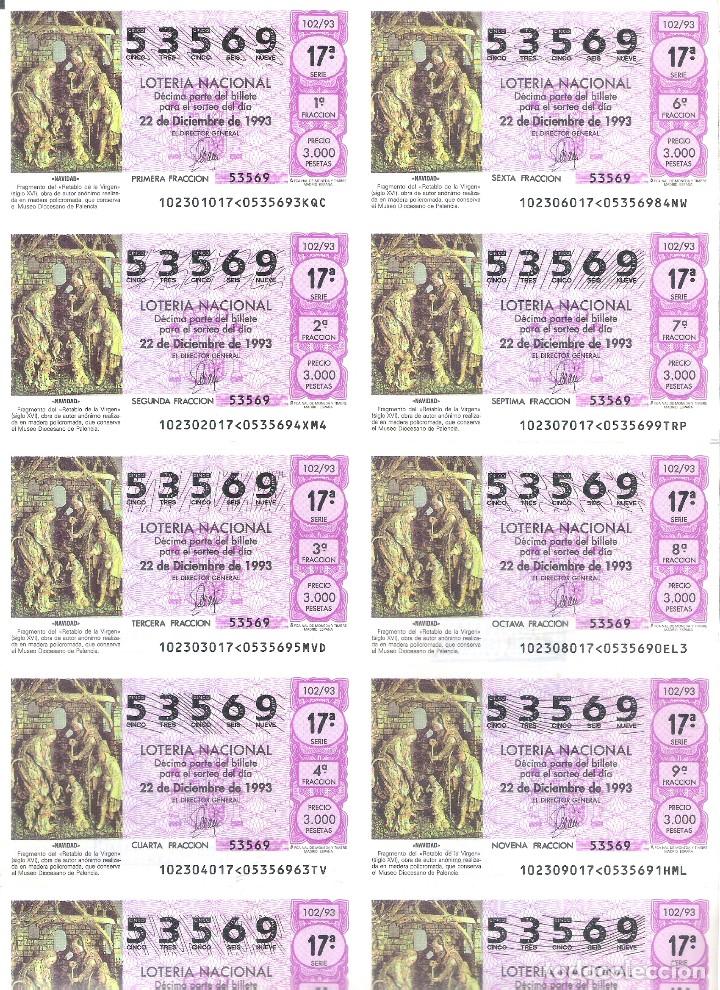 National Spanish Lottery: 1 BILLETE LOTERIA SABADO - 22 DICIEMBRE 1993 - 102/93 - NAVIDAD - RETABLO VIRGEN ( MUSEO PALENCIA