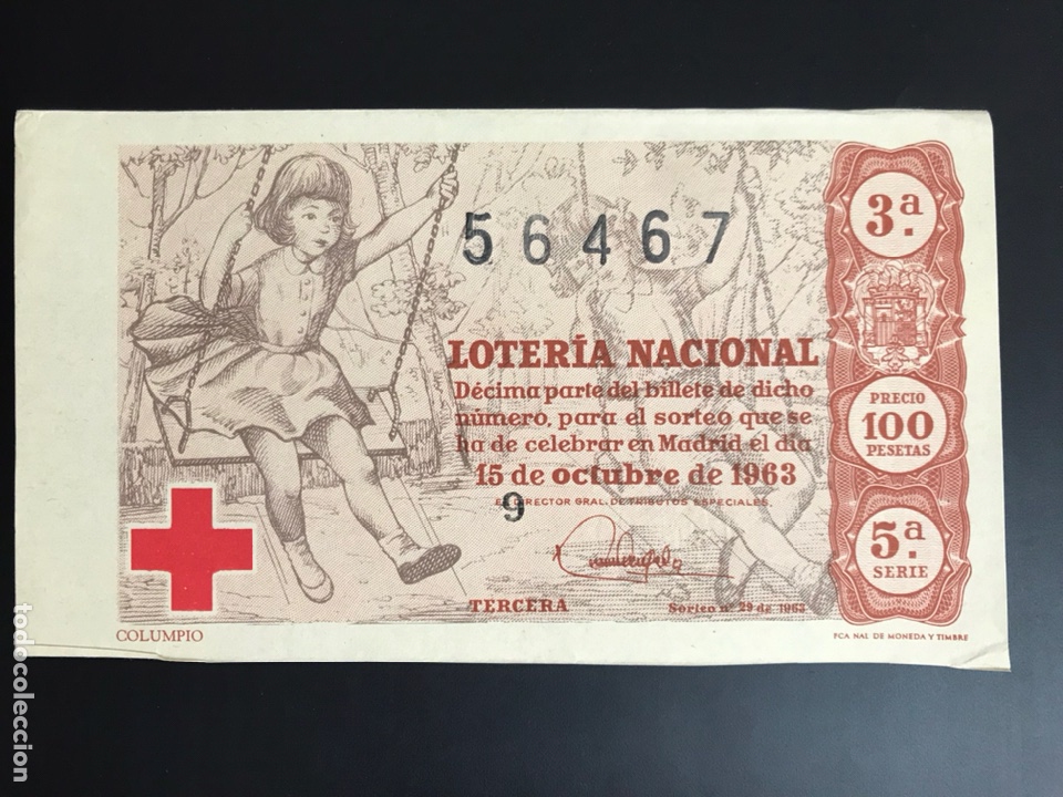 Loterie Nationale: Loteria A&ntilde;o 1963 sorteo 29 Serie 5 Cruz Roja