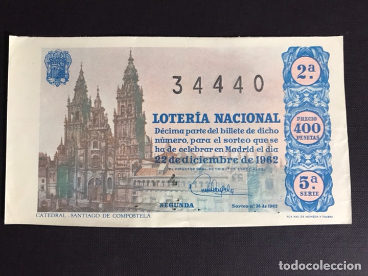 National Spanish Lottery: Loteria A&ntilde;o 1962 sorteo 36 Navidad