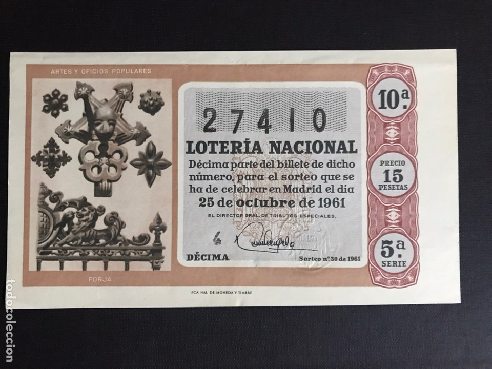 National Spanish Lottery: Loteria A&ntilde;o 1961 sorteo 30