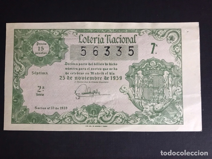 Nationale spanische Lotterie: Loteria A&ntilde;o 1959 sorteo 33