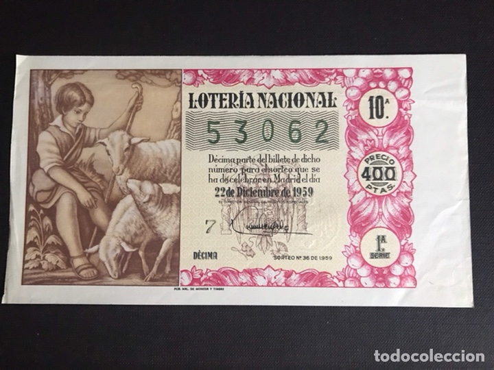 Nationale spanische Lotterie: Loteria A&ntilde;o 1959 sorteo 36 Navidad Ser&iacute;e 1