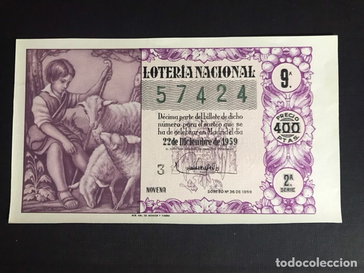 Nationale spanische Lotterie: Loteria A&ntilde;o 1959 sorteo 36 Navidad