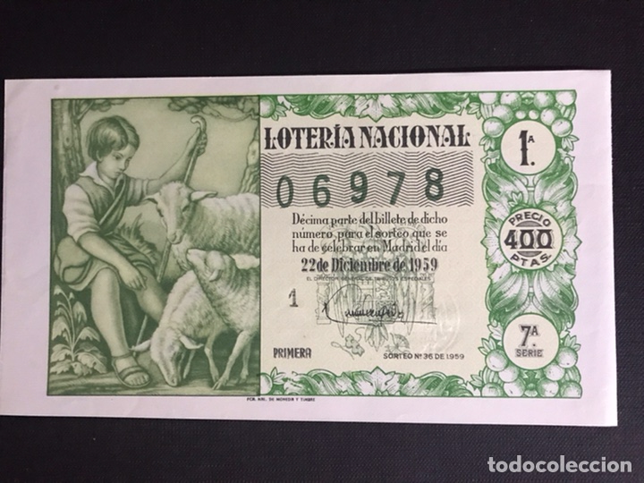 Nationale spanische Lotterie: Loteria A&ntilde;o 1959 sorteo 36 Navidad