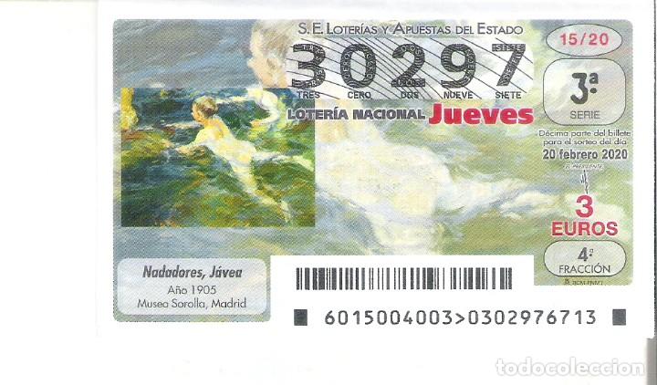 Nationale spanische Lotterie: 1 DECIMO LOTERIA JUEVES - 20 FEBRERO 2020 - 15/20 - PINTURAS DE SOROLLA - NADADORES JAVEA