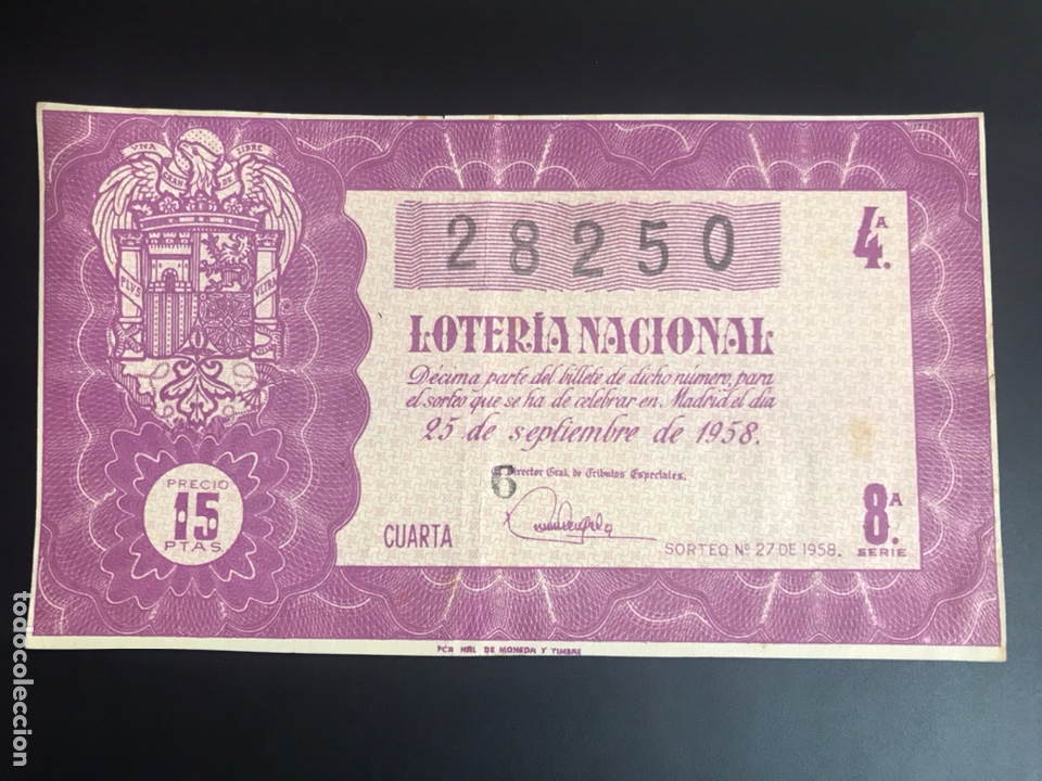 Nationale spanische Lotterie: Loteria A&ntilde;o 1958 sorteo 27