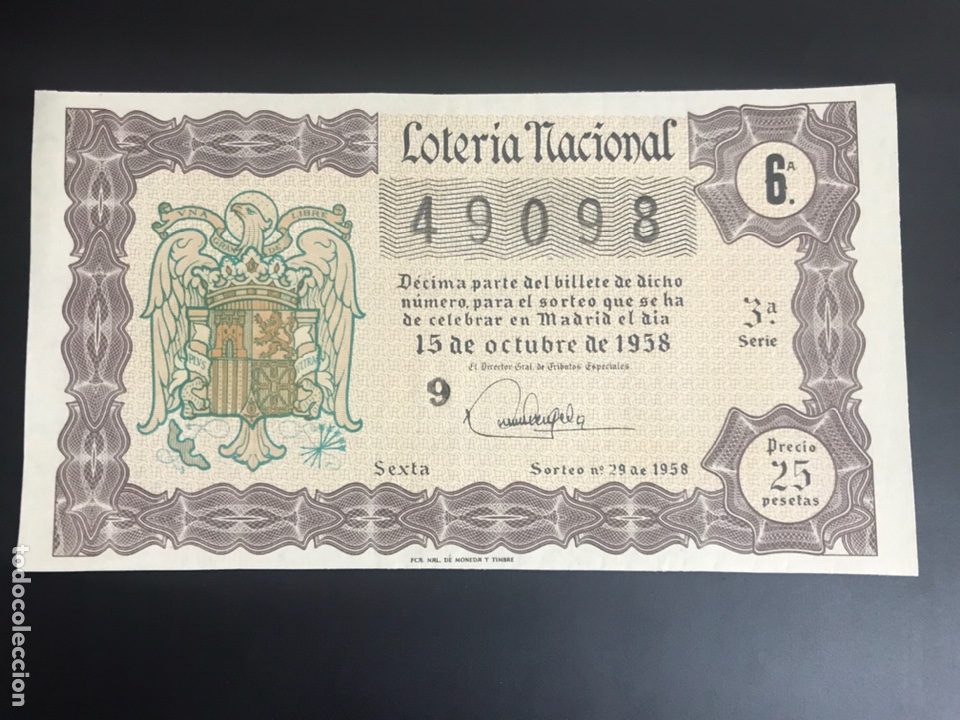 Nationale spanische Lotterie: Loteria A&ntilde;o 1958 sorteo 29