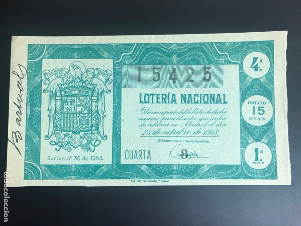 Nationale spanische Lotterie: Loteria A&ntilde;o 1958 sorteo 30