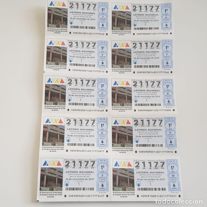 Lotteria Nationale Spagnola: BILLETE LOTER&Iacute;A NACIONAL, SORTEO 92/19,16 NOVBRE 2019, 25 ANIV. ANTIGUOS ALUMNOS ETSI SEVILLA,DEFECT