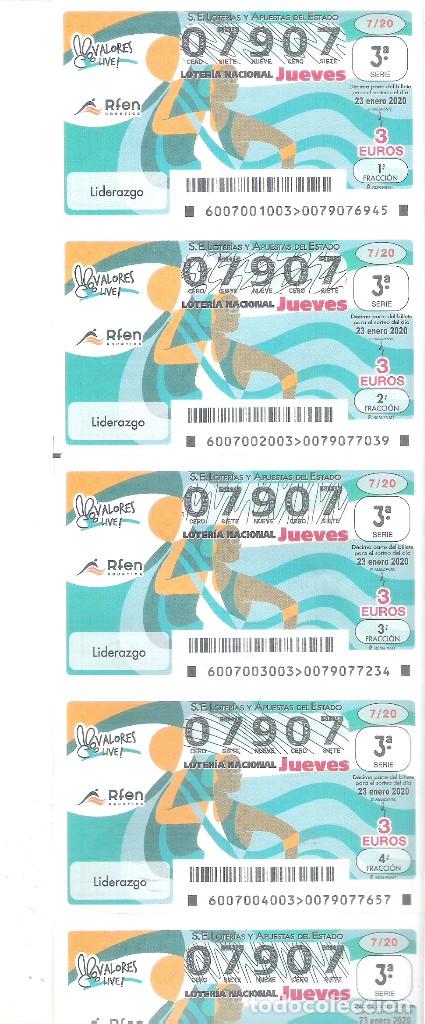 Loterie Nationale: 5 DECIMOS LOTERIA JUEVES - 23 ENERO 2020 - 7/20 - DEPORTES ACUATICOS - VALORES DEPORTE - LIDEREZGO
