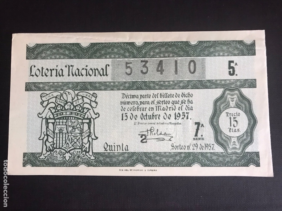 National Spanish Lottery: Loteria A&ntilde;o 1957 sorteo 29