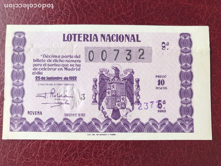 National Spanish Lottery: Loteria A&ntilde;o 1952 sorteo 27
