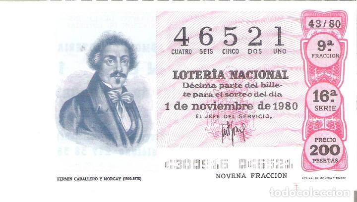 Lotaria Nacional: 1 DECIMO LOTERIA SABADO 1 NOVIEMBRE 1980 - 43/80 PERIODICOS - FERMIN CABALLERO Y MORGAY ( COLOR ROJO