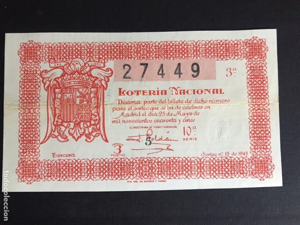 National Spanish Lottery: Loteria A&ntilde;o 1945 sorteo 15