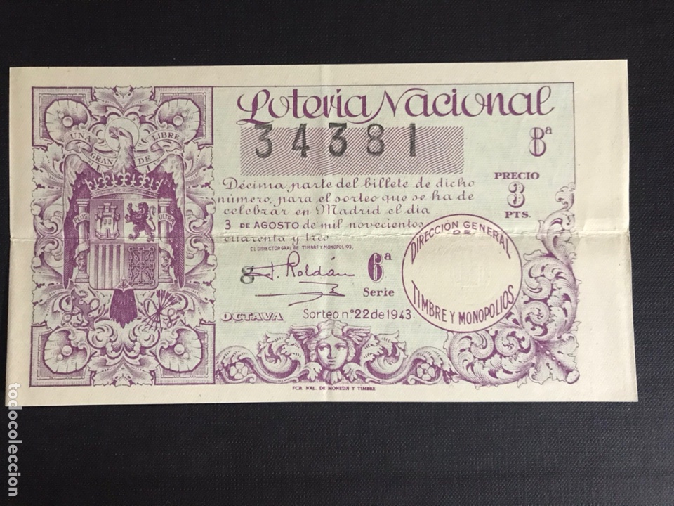 National Spanish Lottery: Loteria A&ntilde;o 1943 sorteo 22
