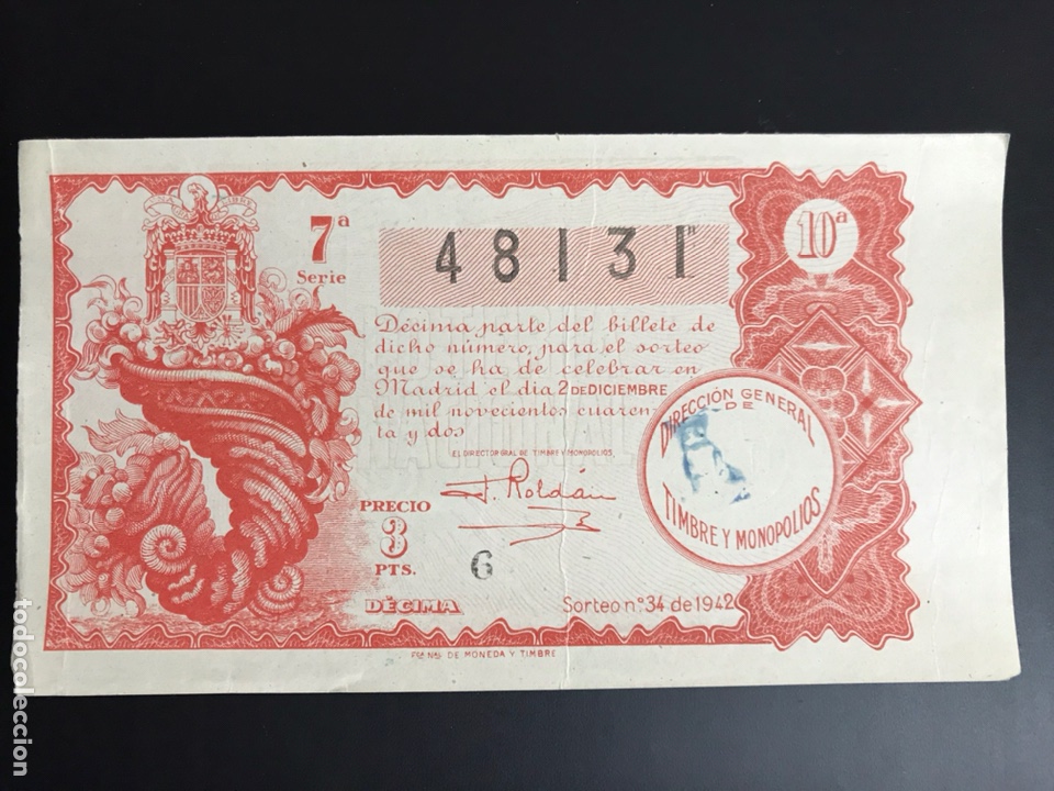 Nationale spanische Lotterie: Loteria A&ntilde;o 1942 sorteo 34