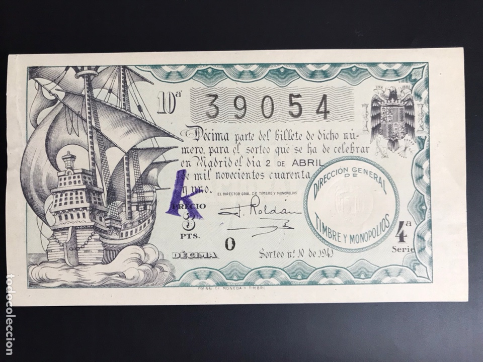 Nationale spanische Lotterie: Loteria A&ntilde;o 1941 sorteo 10