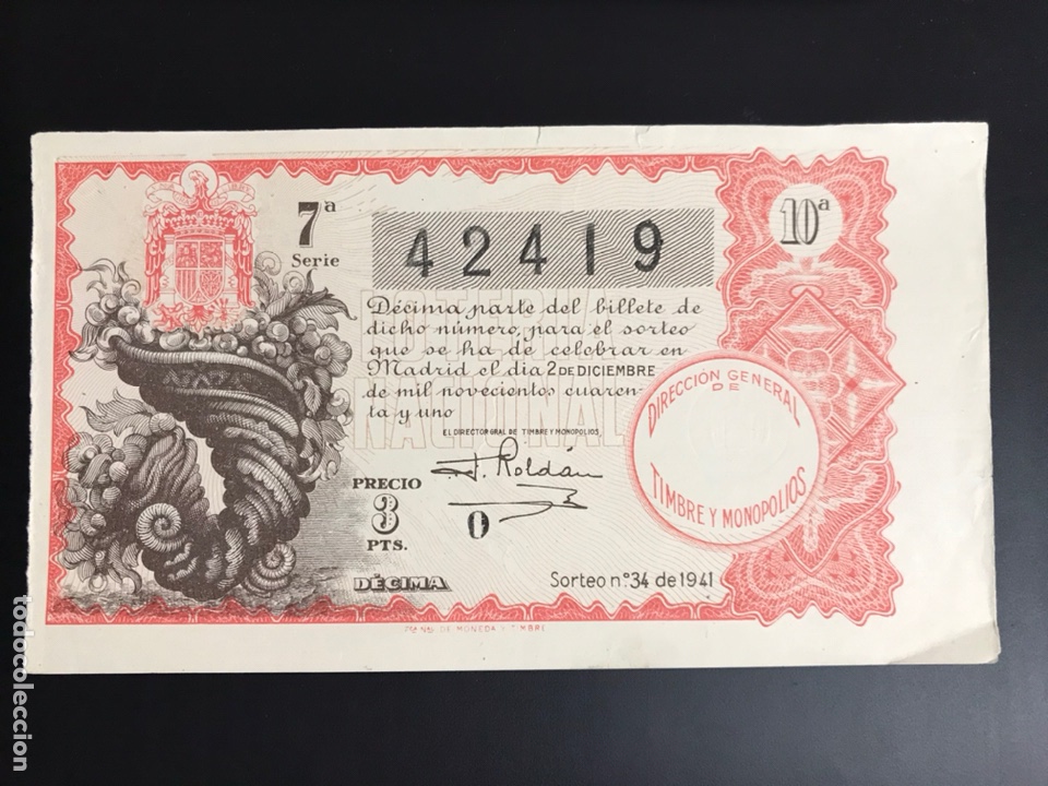 Nationale spanische Lotterie: Loteria A&ntilde;o 1941 sorteo 34