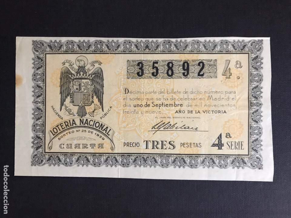 National Spanish Lottery: Loteria A&ntilde;o 1939 sorteo 25