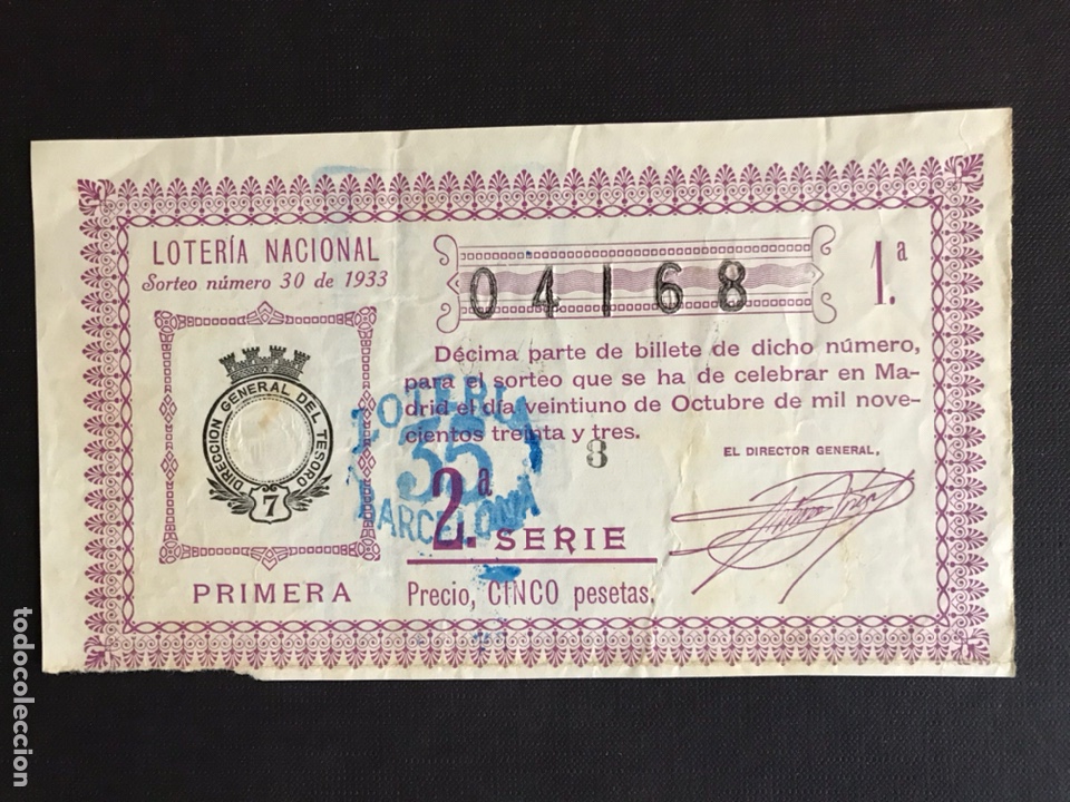 Lotaria Nacional: Loteria A&ntilde;o 1933 sorteo 30