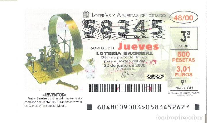 Loterie Nationale: 1 DECIMO LOTERIA DEL JUEVES - 22 JUNIO 2000 - 48/00 - INVENTOS - ANEMOMETRO