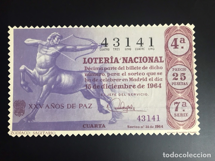 National Spanish Lottery: Loteria A&ntilde;o 1964 sorteo 35