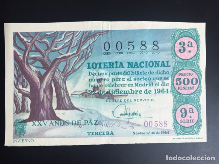 National Spanish Lottery: Loteria A&ntilde;o 1964 sorteo 36 Serie 9