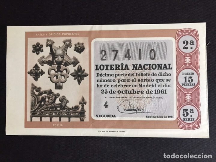 Nationale spanische Lotterie: Loteria A&ntilde;o 1961 sorteo 30