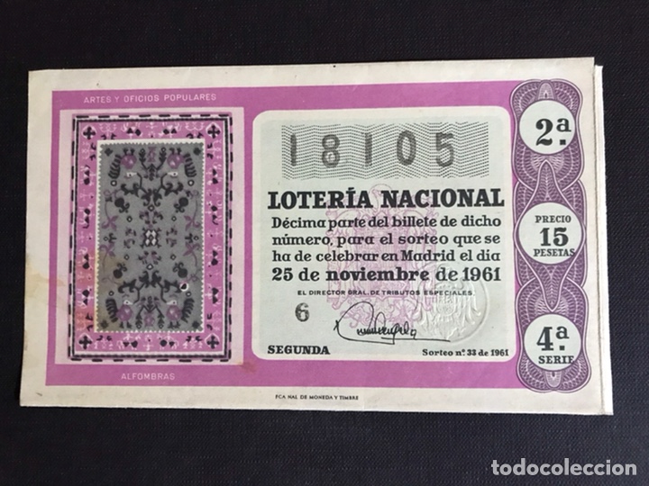 National Spanish Lottery: Loteria A&ntilde;o 1961 sorteo 33