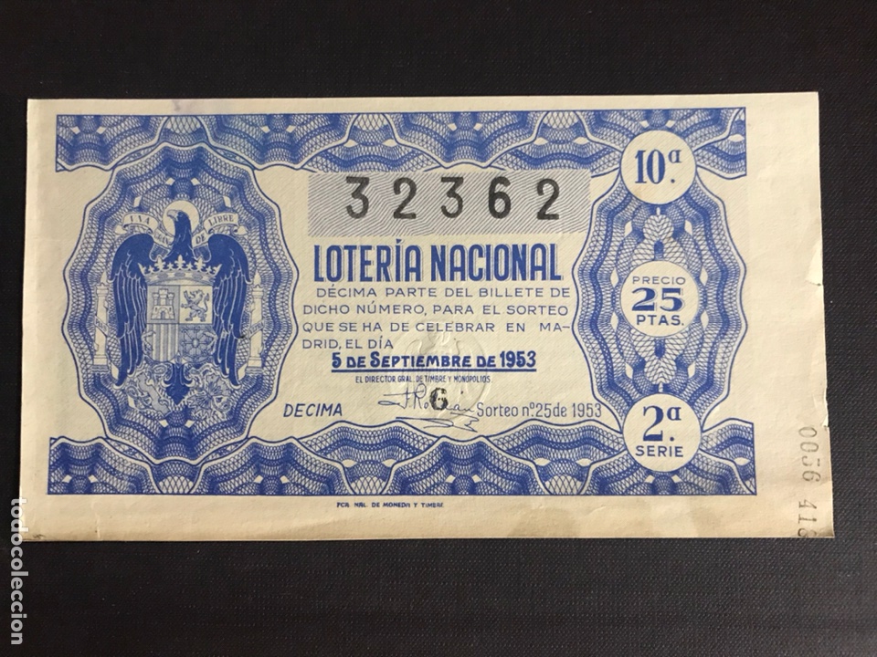 National Spanish Lottery: Loteria A&ntilde;o 1953 sorteo 25