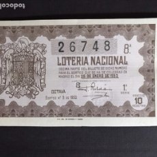 Lotería Nacional: LOTERIA AÑO 1952 SORTEO 3