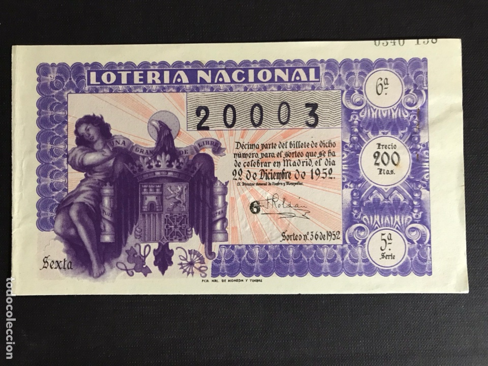 National Spanish Lottery: Loteria A&ntilde;o 1952 sorteo 36 Navidad