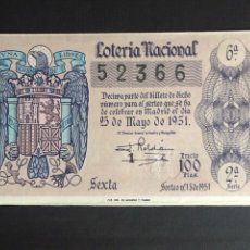 Lotería Nacional: LOTERIA AÑO 1951 SORTEO 15