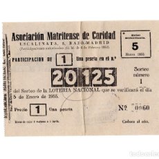 Lotería Nacional: PARTICIPACIÓN LOTERÍA ASOCIACIÓN MATRITENSE DE CRIDAD. MADRID 1953. Lote 197230385